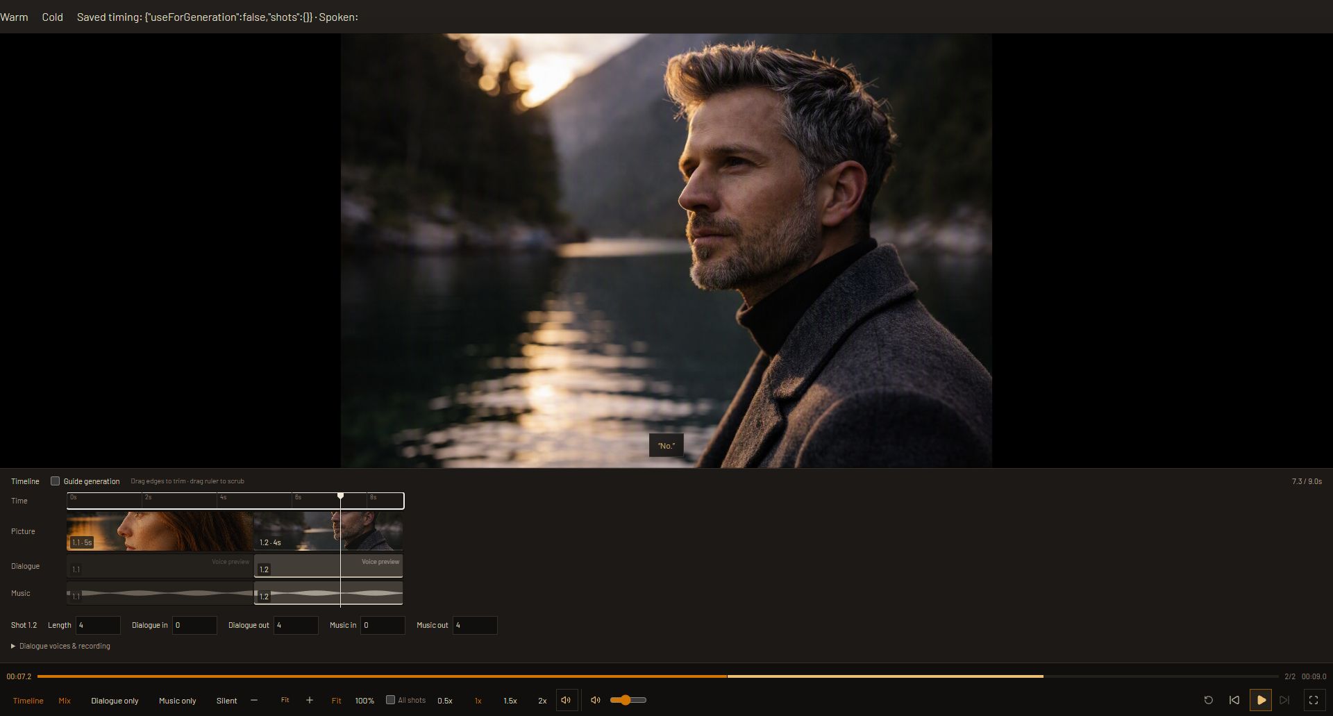 Cinema timeline with picture, dialogue and music