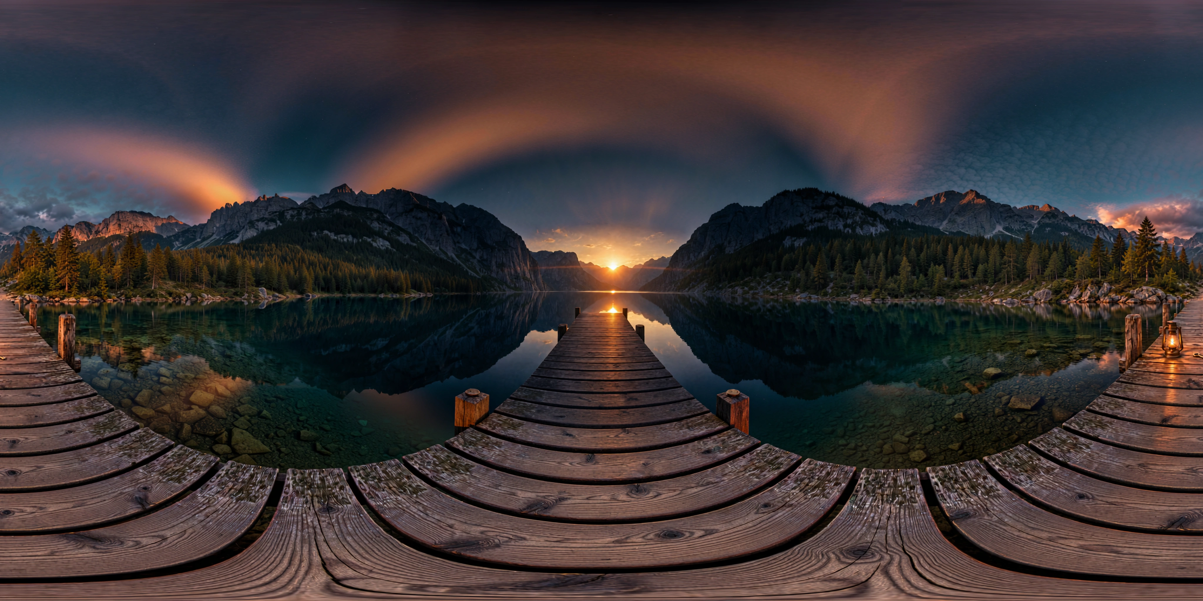 360 panorama of the mountain lake world